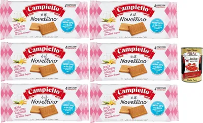 Produktbild von Campiello Novellino senza zuccheri aggiunti, ohne Zuckerzusatz Kekse 6x 350g Kuchen Butterkeks + Italian Gourmet polpa 400g