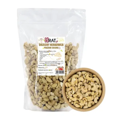 Zdjęcie produktu dla Orzechy nerkowca prażone solone 1kg Brat.pl