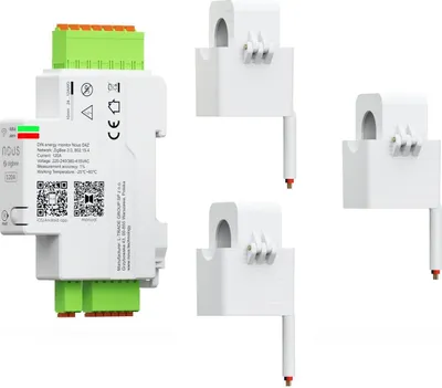 Zdjęcie produktu dla Licznik energii Nous D4Z Smart DIN, inteligentne monitorowanie energii, Zigbee 3.0, w tym 3 zaciski pomiarowe, 120A