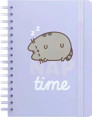 A notebook with a cartoon cat illustration and text.
