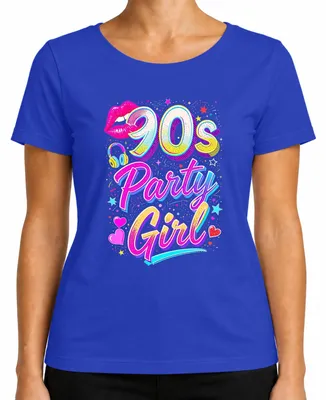 Produktbild von 90s Party Girl Neon Lippen Kopfhörer Herzen Sterne Retro 90er Damen T-Shirt, Blau, L