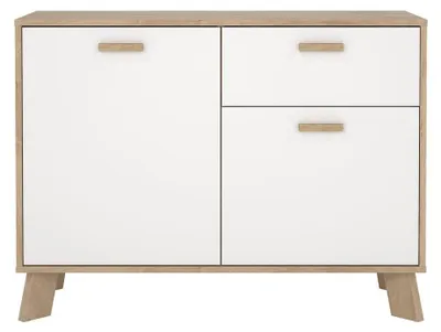 Image de CALICOSY - Buffet 2 portes, 1 tiroirReproduction chêne et blanc L98,7 cm - STORM