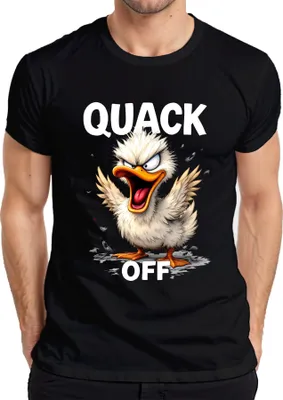 Produktbild von QUACK OFF lustige wütende Ente frech Cartoon Spruch sarkastisch Herren T-Shirt, Schwarz, L