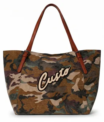 Productafbeelding van Handtas voor dames, model Silvana, met een camouflageprint, gemaakt van echt leer, met handgrepen van echt leer