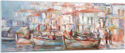 Produktbild von Bilder auf glas - Einteilig - Insel Boote Hafen - 140x50cm - Glasbilder - Wandbilder - Bilder - zum Aufhängen bereit - Wanddekoration aus Glas - Glas Bilder - Wandbild auf Glas - GAB140x50-4852