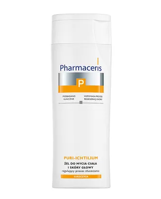 A white bottle of Pharmaceris P Puri-Ichtilium gel for body and scalp.