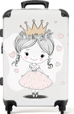Produktbild von NoBoringSuitcases.com Kinder Koffer Mittelgroß 67x43x25 cm, 72L, Bunte Drucke für Mädchen: Rosa - Prinzessin, Reisekoffer mit 4 Rollen