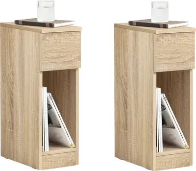 Obrázek produktu pro SoBuy FBT111-Nx2 Noční stolek Sada 2 kusů se zásuvkou Rozkládací stolek 2 kusy Úzký noční stolek Přírodní WHT cca: 20x60x35cm