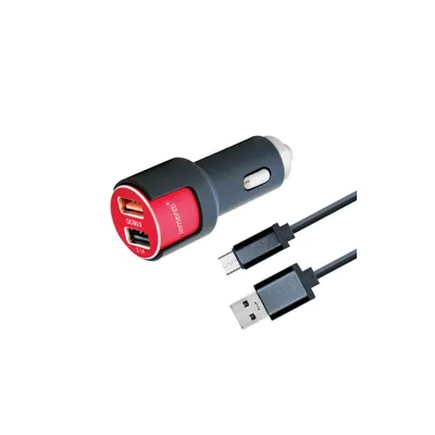 Produktbild von Lemontti Autoladegerät Schnellladung 3,1 A 2 Anschlüsse USB-A QC 3.0 + USB-A und MicroUSB-Kabel 1 m