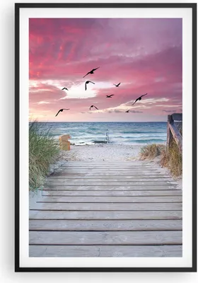 Produktbild von Gerahmtes Poster - Schwarzer Rahmen - Strand Sand Vögel - 61x91,5 cm - Wand Bild - Wanddeko - Wandbilder - Kunstposter - Wandposter - Bilderrahmen - Bilder - Kunstdruck - P2BPA61x91-4994