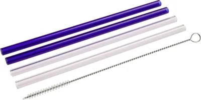 Image de Pailles en verre Fackelmann Ø 8 mm avec brosses de nettoyage Rio Party, pailles réutilisables pour toutes les occasions, tubes à boire écologiques (couleur : rose / bleu), quantité : 4 pailles + 1 brosse
