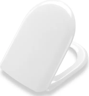 A white toilet seat with a lid, shown from a diagonal angle on a white background.