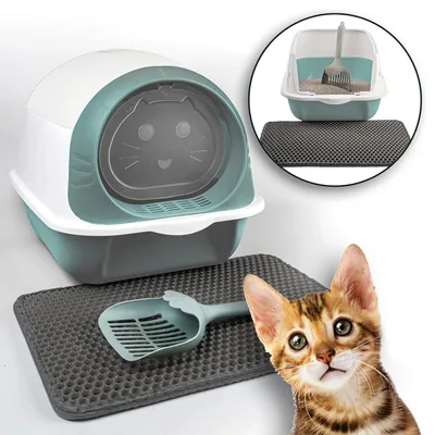 Produktbild von LINUMA® Mintgrün Katzenklo, Katzentoilette, Katzenklo mit Deckel, Katzentoiletten, Katzenklo groß, Katzen Klo, Katzenklo hoher Rand, Katze, Cat Litter
