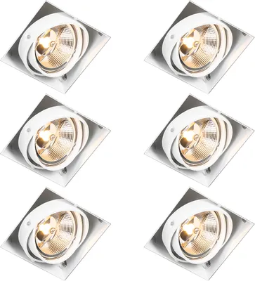 Produktbild von QAZQA - Set mit 6 Einbaustrahlern weiß GU10 AR111 Trimless Verstellbar - Oneon I Wohnzimmer I Schlafzimmer - Stahl - LED geeignet GU10