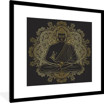 Produktbild von MuchoWow® MuchoWow® Gerahmtes Poster Buddha - Bild - Gold 40x40 cm - Poster mit zchwarzem Bilderrahmen - Poster - Plakat im Rahmen
