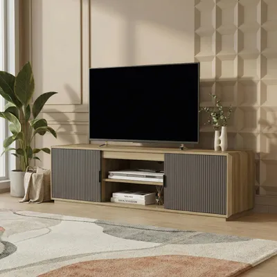 Immagine prodotto di Mobile TV "Trömi" con 2 ante 150 x 40 x 43 cm effetto rovere / grigio