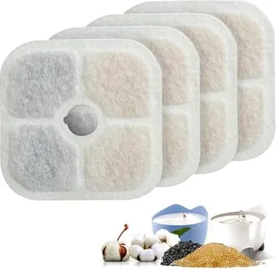 Produktbild von Katzenbrunnen Filter, Katzenbrunnen Ersatzfilter Kompatibel mit 2.5L/84.5 oz Katzenbrunnen, 4 Stück Katzen Trinkbrunnenfilter, Triple Filtration System