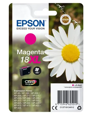 Obrázok produktu pre Epson Daisy Jednofarebný atrament Claria Home 18XL sedmokráska Magenta, Purpurová, Atrament na pigmentovej báze, 6,6 ml, 1 kusov, 450 strany