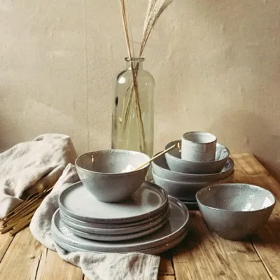 Produktbild von Suppen Speise Teller Steingut grau 20cm rund tief Gedeck Geschirr Tafel Pearl