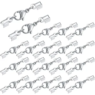 Productafbeelding van Sluiting van roestvrij staal, karabijnhaak, leren band, ketting, 20 stuks, DIY, zilverkleurig