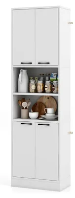 Produktbild von 190 cm hoher Küchenschrank, Hochschrank mit Türen, Regalen, Sicherheitsscharnieren und Kippschutz, freistehender Mehrzweckschrank für Esszimmer und Wohnzimmer in Weiß
