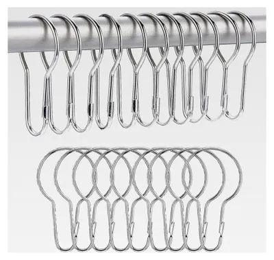 Produktbild von 24 Stück Gardinenringe mit Haken für Duschvorhänge, geeignet für Badezimmer, Wohnzimmer, Schlafzimmer und Küche (Silber)