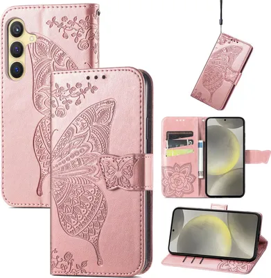 Immagine prodotto di Per Samsung Galaxy S25 FE 5G Custodia in Pelle finta per telefono cellulare con design a farfalla Rosa
