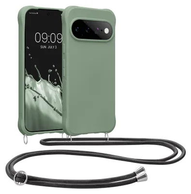 Produktbild von kwmobile Necklace Case kompatibel mit Google Pixel 11 Hülle - Cover mit Kordel zum Umhängen - Silikon Schutzhülle Graugrün