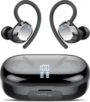 Produktbild von Bluetooth Sport Kopfhörer In-Ear Q22, 128h Akkulaufzeit, ENC Mikrofon, IP7 Wasserdicht, LED Display, Typ-C Schnellladung, Komfort Fit