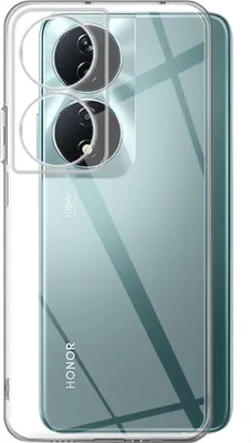 A clear protective case is shown on the back of a smartphone.