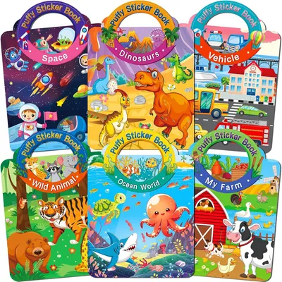 Productafbeelding van 6 stuks herbruikbare 3D-stickerboeken voor kinderen van 2-4 jaar