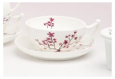 Produktbild von 6er Set Tasse mit Untertasse CHERRY BLOSSOM Kirschblüten 350ml TeaLogic