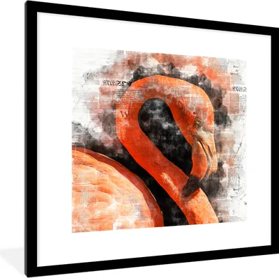 Produktbild von MuchoWow® MuchoWow® Gerahmtes Poster Flamingo - Farbe - Zeitungspapier 40x40 cm - Poster mit zchwarzem Bilderrahmen - Poster - Plakat im Rahmen