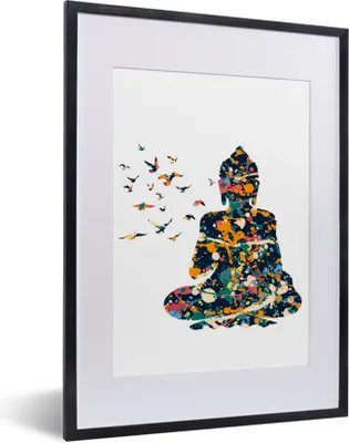 Produktbild von MuchoWow® MuchoWow® Gerahmtes Poster Buddha - Vogel - Farbe 30x40 cm - Poster mit zchwarzem Bilderrahmen - Wandposter Schlafzimmer