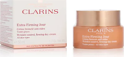 Productafbeelding van Clarins Extra Firming Dagcrème, dagcrème, voor vrouwen, geschikt voor alle huidtypes, voor decolleté, gezicht, hals/nek, anti-aging, anti-rimpels, verstevigend, volumineerd, beschermend, verzachtend, 50 ml