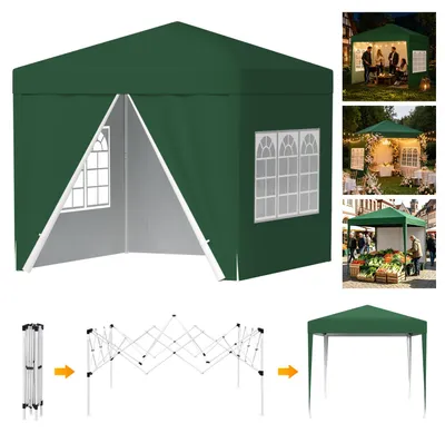 Produktbild von Vigevee Faziango Pavillon 3x3 m mit Seitenwänden und Fenstern, Pop-Up Faltpavillon mit wasserdichtem 210D-Oxforddach, UV-Schutz 50+, höhenverstellbar, Tragetasche, Grün
