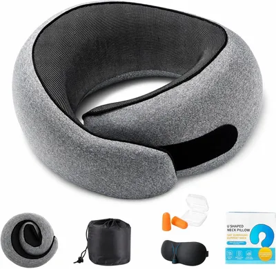 Imagen del producto de Almohada para el cuello de espuma viscoelástica, 30 cm, con soporte ergonómico, ideal para viajes en avión