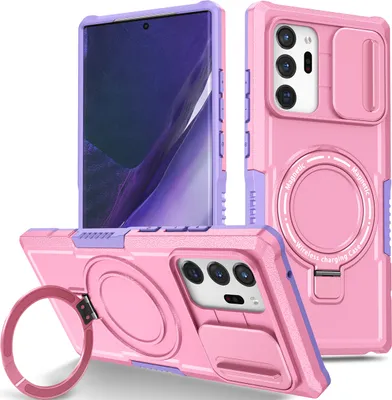 Produktbild von Handyhülle für Samsung Galaxy Note 20 Ultra 5G Kompatibel mit MagSafe, Robuste Hülle mit Schiebe Kamera Schutz, Magnetischer Ringständer Pink