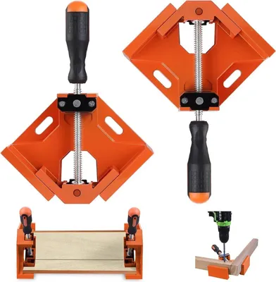 Produktbild von Winkelklemmen – 2er-Set – Hochbelastbare Aluminium-Winkelklemmen mit verstellbarer Schwenkbacke – orange