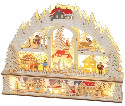 Productafbeelding van HOMCOM kerstdorp met LED-verlichting, 45 cm, kerststad met sneeuwpop