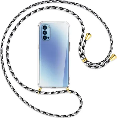 Produktbild von Handykette Backcover-Schutzhülle mit Band (Metall goldfarben) für Oppo Reno5 4G/5G - schwarz/grau/weiß