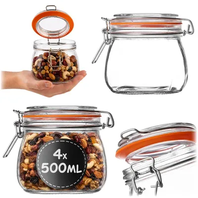 Produktbild von KADAX Einmachgläser 500ml mit Bügelverschluss, 4er Set, luftdichte Vorratsgläser mit Gummidichtung und Deckel, Fermentiergläser aus Glas, Bügelgläser