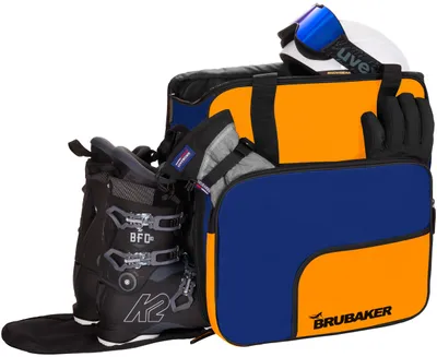 Produktbild von BRUBAKER Skischuhtasche mit Helmfach - Super Function - Ski Helmtasche mit Rucksackfunktion - Skistiefeltasche Skischuhrucksack - Blau Orange