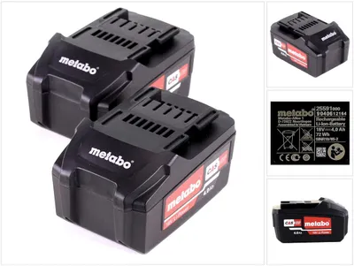 Zdjęcie produktu dla Zestaw akumulatorów Metabo 2x akumulator Li-Power 18 V 4,0 Ah CAS Li-Ion ( 2x 625591000 ) ze wskaźnikiem poziomu naładowania