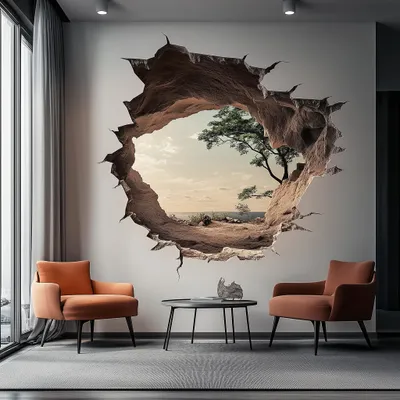 Produktbild von Decords Wandtattoo – realistischer Naturblick durch einen Mauerriss, 200 cm