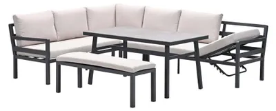 Produktbild von Garden Impressions Corsica Lounge-Dining Set - 4-teilig - links - carbon black - desert sand - slate grau keramisch Glass