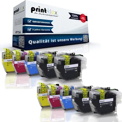 Produktbild von Print-Klex 10x Kompatible Tintenpatronen kompatibel mit Brother MFC J 5330 DW MFC J 5330 DW XL MFC J 5335 DW MFC J 5730 DW LC-3219 LC3219 LC 3219 Black Cyan Magenta Yellow - Office Plus Serie