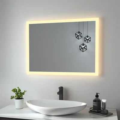 Zdjęcie produktu dla Heilmetz lustro łazienkowe z oświetleniem 80x60cm LED lustro łazienkowe ciepłe światło 3000k HD lustro toaletowe lustro ścienne