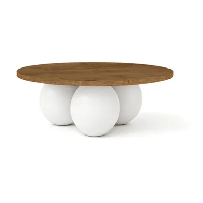 Zdjęcie produktu dla DEKORI_INTERIORS, okrągły stolik kawowy BELLY 60 cm w nowoczesnym stylu (dąb Lefkas/biały)