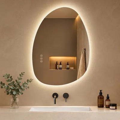 Produktbild von S'AFIELINA Badspiegel mit Beleuchtung 75×55cm LED Touch Schalter Wandspiegel 3 Lichtfarben und Dimmbar, Anti-Beschlag- und Memory-Funktion